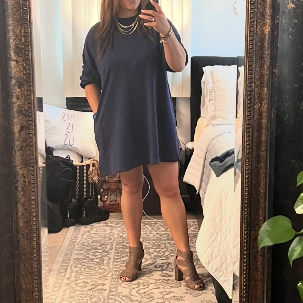 RED LOLLY turtle neck Large Navy Blue Women's Dress